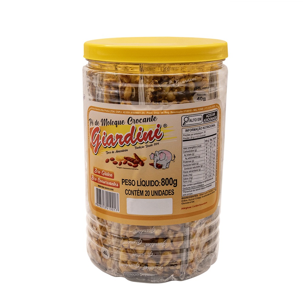 Pé de Moleque Crocante - Pote Com 20 Unidades